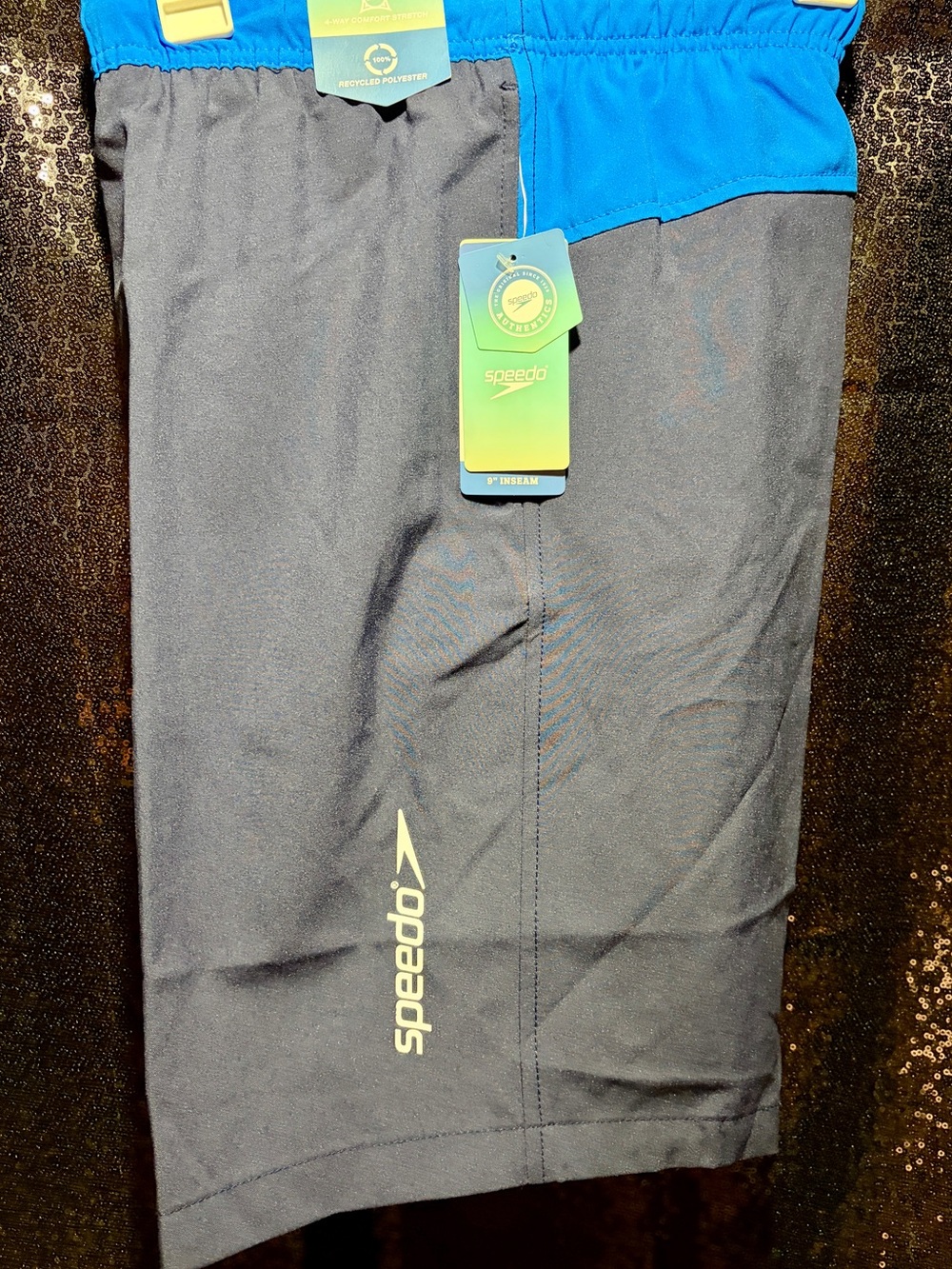 Speedo Men’s Navy Shorts with Bright Blue Waistband